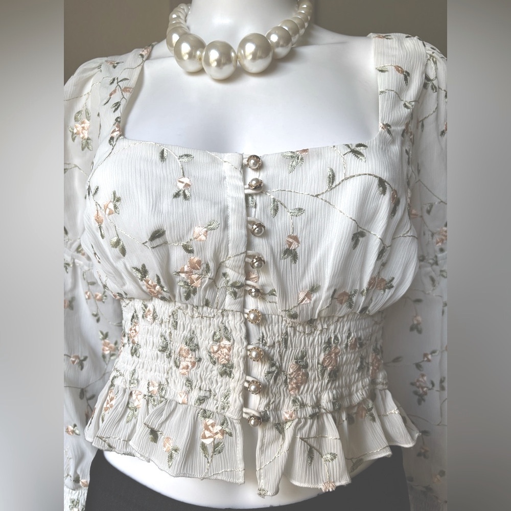 Majorelle Emerson embroidered long sleeves crop top in white color Size Small